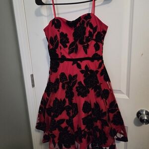 City Studio Red Strapless Floral Velvet-Appliqué Cocktail Dress